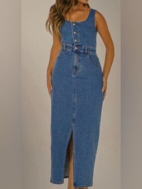 Regeneration Overall Denim Sleeveless Midi Dress Size M